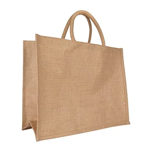 Image of Hessian Tote Bag - Natural Reusable Jute Bag for Shopping, Carrier Bag, Crafting, Decorating, Bag for Life 14.5"(L) x 18"(W) x 8"(D) Plain Tote Bags to Decorate Wholesale - Durable & Stylish (1 PACK)