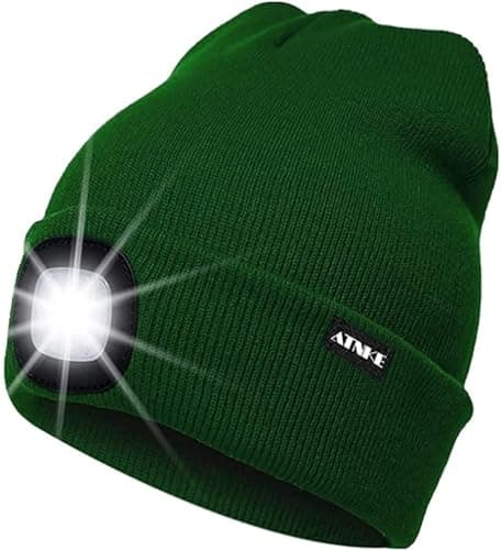 Image of ATNKE LED Lighted Beanie Cap,USB Rechargeable Running Hat Ultra Bright 4 LED Waterproof Light Winter Warm Gifts for Men and Women/Green