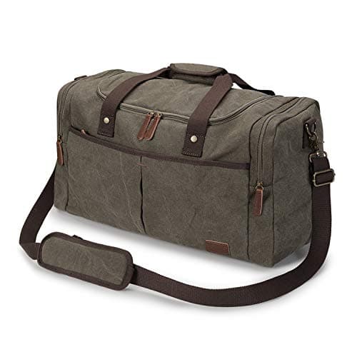 Image of S-Zone 65L Expandable Canvas Duffle Bag Travel Overnight Holdall Weekend Bag with Shoes Compartment Large Carry On Bag Tote Gym Bag for Men Women