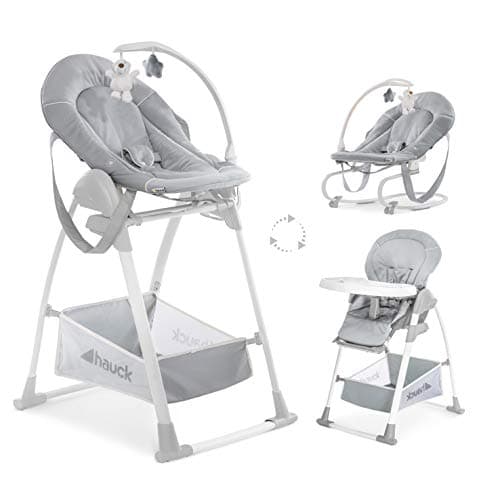Image of hauck Sit N Relax 3in1, Stretch Grey - Baby & Toddler Highchair with Bouncer & Toy Bar, Food Tray & Basket from Birth up to 15 kg, Lightweight Foldable Fully Adjustable