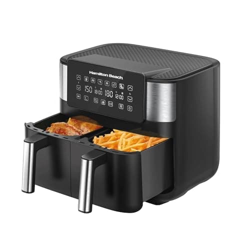 Image of Hamilton Beach HealthyCook 8L Dual Air Fryer, 2 Drawers, 8L, 8 Portions, 6 Pre-set Programmes, SYNC function and Adjustable Temperature Settings, Black, HB4006