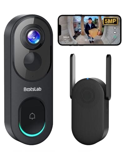 Image of BOTSLAB 5MP Video Doorbell Camera Wireless No Monthly Fee, 1:1 Head-to-Toe with 360° View, 150-Day Battery Life, Triple Motion Detection Doorbell Camera, Pre-installed 32GB SD Card, WiFi Base Station