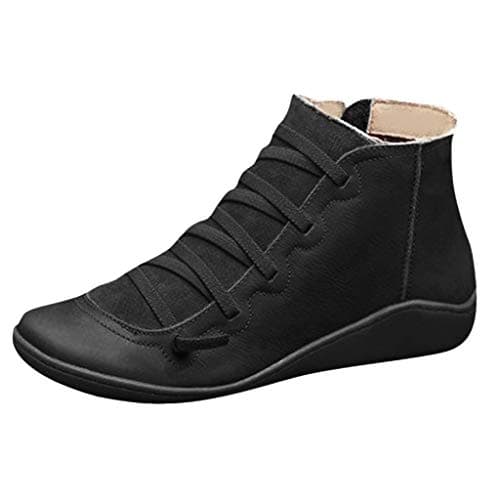 Image of Ankle Boots Women's Leather Orthopaedic Barefoot Shoes Women's Waterproof Low Boots Lace Up Short Shaft Ankle Boots Side Zip Soft Comfortable Slip-On Boots Chelsea Boots, black, 5 UK