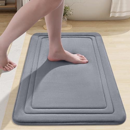 Image of smiry Memory Foam Bath Mat - 40 x 60cm, Non-Slip, Super Absorbent, Comfortable - Machine-Washable Floor Rug, Dark Grey