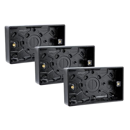 Image of SHPELEC® Matt Black Screwless Sockets & Switches – Ultra Slim 4mm Thin Plate Steel – Modern Screwless Faceplate – Premium Black Wiring Accessories Range (2 Gang 25mm Pattress Box, 3 PACK)