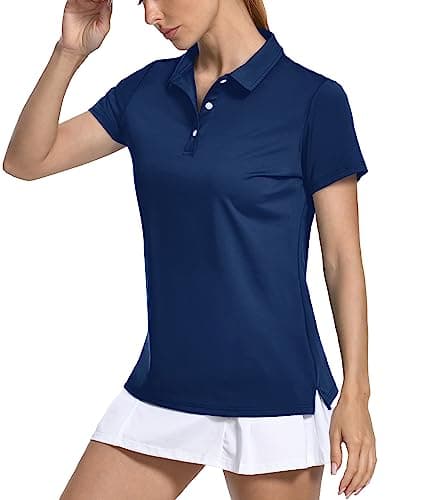 Image of KEFITEVD Polo Shirt for Women Short Sleeve Sun Protection Golf Top Lightweight Quick Dry Tennis Polo Shirt,Navy Blue,L