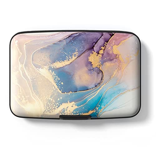 Image of Hsxnam Credit Card Holder Wallet, RFID Blocking Credit Card Case Aluminum Metal Cute Business Card Holder Pocket ID Case for Women Men, Pink Gold Marble