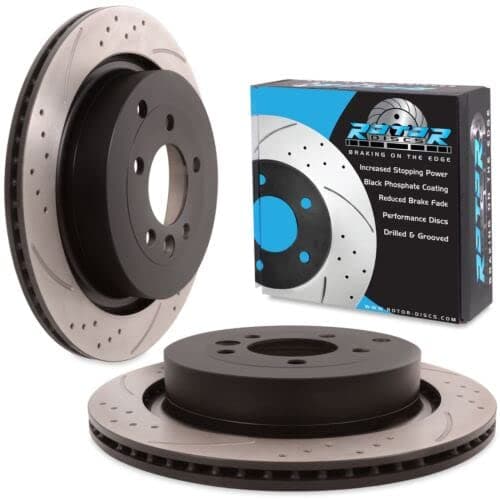 Image of Direnza Rear Drilled Grooved 350mm Brake Discs Compatible with Land Rover Discovery 3 4 3.0 5.0 V8