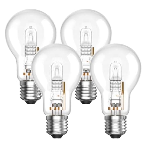 Image of BrightArk E27 Halogen Light Bulb, 100W 950LM 2700K Warm White Edison Screw ES Halogen Bulb, AC220-240V A55 Dimmable Light Bulb, GLS E27 Bulb for Chandelier, Table Lamp, Wall Lamp, Pack of 4