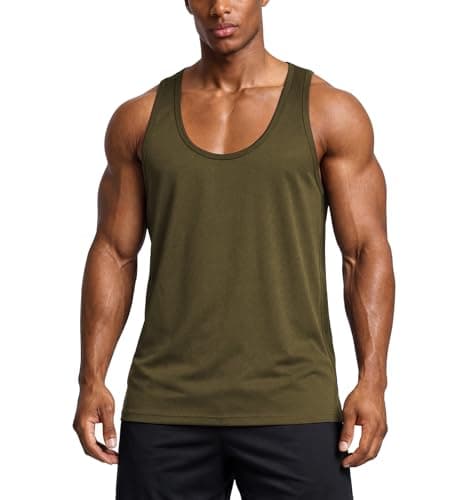 Image of Men's Tank top, deep-Neck Muscle Vest, Y-Strap Design, Sleeveless top for Bodybuilding and Gym Workouts, Suitable for Weightlifting and Fitness Training. Army Green M