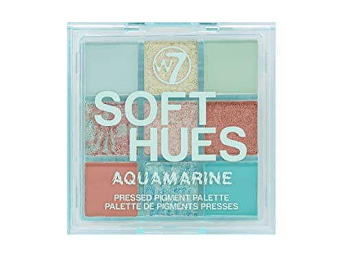 Image of W7 | Soft Hues Pressed Pigment Palette | Colorway: Aquamarine | Tones: Mattes and Duo-Chromes | Color: Blues, Greens, Golds and Nudes | Cruelty Free Makeup For Women