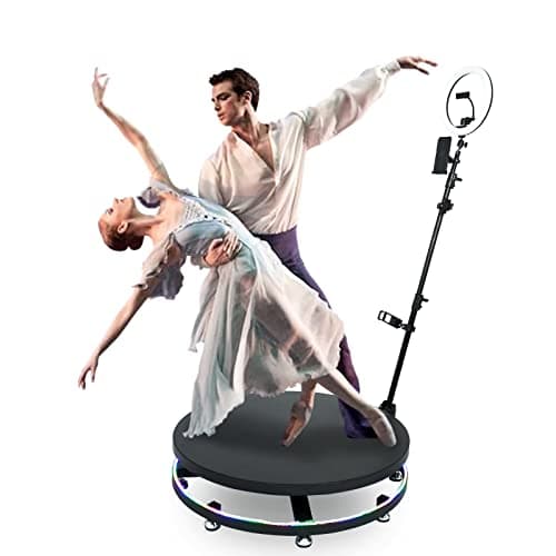 Image of TOPS 360 Photo Booth Machine - 100cm Slow Motion Video Booth Platform Automatic Spinner, Selfie Platform Spin 360 Degree Video Booth, with Ring Light & Adjustable Camera Stand
