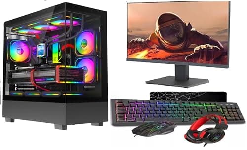 Image of ASC TECHNOLOGY Gaming PC Desktop Computer Bundle, i7-3770 3.90GHz, 16GB RAM, GT 730 2GB, 256GB SSD + 1TB HDD, 500W 80+ PSU, Black 9 Fan Glass RGB Case, WiFi, Windows 11, 22" Monitor