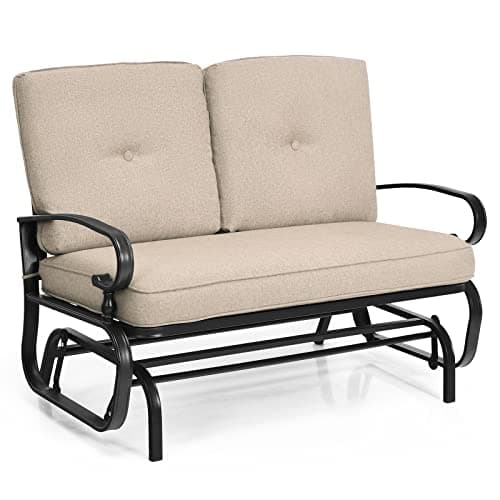 Image of COSTWAY 2-Person Outdoor Glider Bench, Patio Double Swing Rocking Chair with Cushions, Steel Frame Garden Loveseat Relax Gliding Chair for Balcony, Porch and Poolside (Beige, 120 x 68 x 85cm)