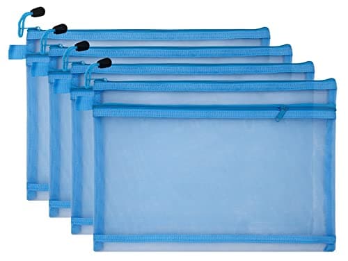 Image of Mesh Pencil Zipper File Bags - 4 Pcs Clear Pencil Case Plastic Wallets Folders Waterproof Travel Storage Pouch for School Supplies Bills Cosmetics Stationery A5 Blue