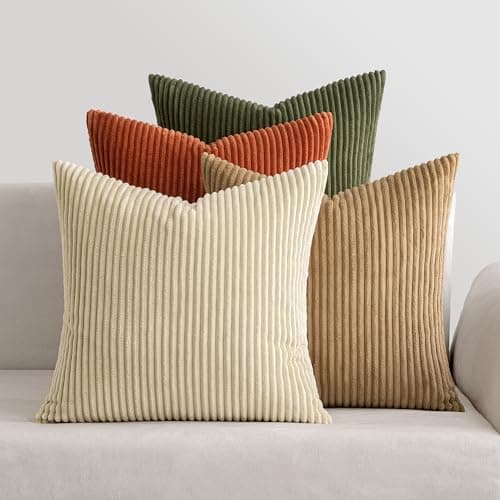 Image of MIULEE Corduroy Cushion Covers Soft Decorative Square Throw Pillow Covers Cushion Soft Pillowcase Striped Pack of four for Home decor Sofa 50cm x 50cm,20x20 Inches Brown green series