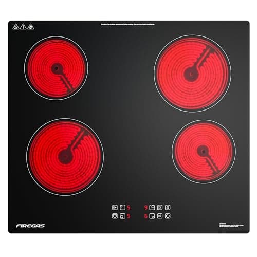 Image of FIREGAS 4 Burner Electric Ceramic Hob, 6000W Built-in Electric Hob, 9 Power Levels, Timer, Child Lock, Pause Function, Residual Heat Indicator, Hard Wired