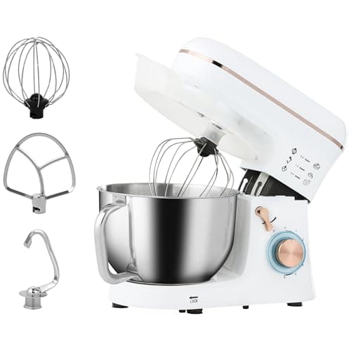 Image of HOMCOM Stand Mixer, 5L Food Mixer for Baking, 6 Speeds and Pulse Setting, 1400W Cake Electric Kitchen Mixer with Dough Hook, Whisk, Stainless Steel Bowl, Splash Guard, Beater, White