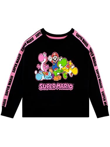 Image of SUPER MARIO BROS Girls Gaming Sweatshirt Cropped Long Sleeve Jumper for Kids Black 11-12 Years