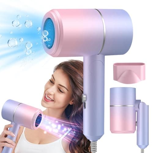 Image of ZOYDP Hair Dryer Travel, Foldable Hair Dryer, Ionic Hairdryer Lightweight with 2 Heat and Cool Button, Silent Hairdryers for Women with 1 Concentrator, Small Hair Blow Dryer for Women Men, Fast Drying