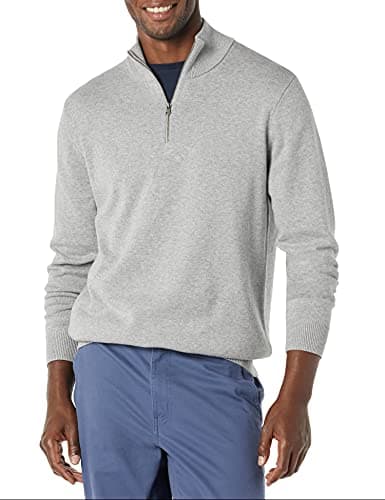 Image of Amazon Essentials Men's 100% Cotton Quarter-Zip Jumper, Medium Grey Heather, L