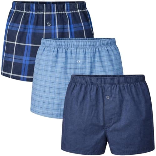 Image of Gaffer Mens Boxers Shorts Breathable Loose Fit Cotton Underwear Elasticated Check Woven Multipack Everyday Essentials Boxer Set 3-3 Pack L