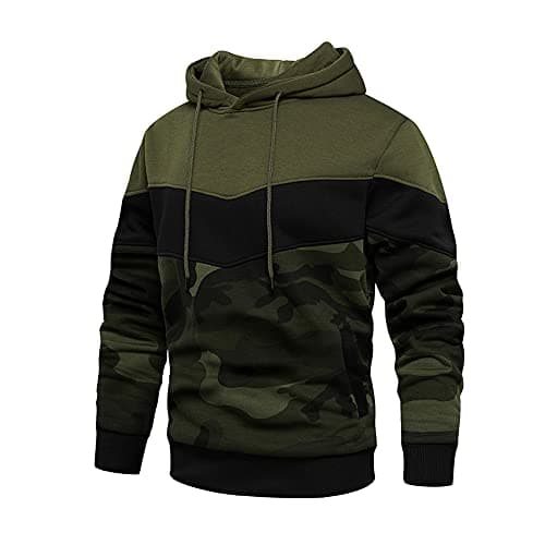 Image of AOTORR Men's Contrast Color Hoodie Autumn Winter Casual Sports Sweatshirts Patchwork Fleece Pullover WY90 Green Camo XL