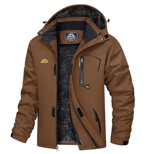 Image of TACVASEN Fleece Jackets Mens Full Zip Waterproof Sports Jacket Snowboarding Travel Walking Cold Ski Skiing Coat Winter Windbreaker Outwear Coffee Brown