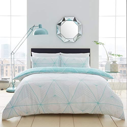 Image of GC GAVENO CAVAILIA Soft Geometric Stripe Duvet Cover Double Bed Set, Luxury Triangle Bedding Set, Geometrical Shapes Comforter Cover With Pillowcases, Aqua