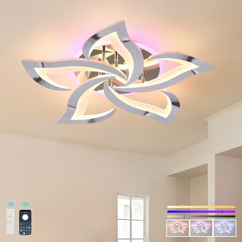 Image of ZAITINZ LED Ceiling Light Dimmable, 50W Flush Ceiling Lights with Remote Control,Petals Chandeliers Ceiling Lamp for Bedroom Living Room Kitchen Game Room,3000-6000k, Chrome