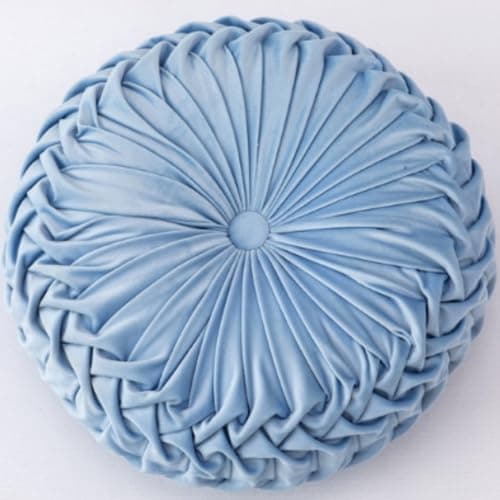 Image of OUKEYI 13.8 inch Round Sofa Cushion Pure Color Velvet Pillow, Pleated Round Cushion, Pumpkin Pillow Suitable for Home Bed car Decoration (Blue)