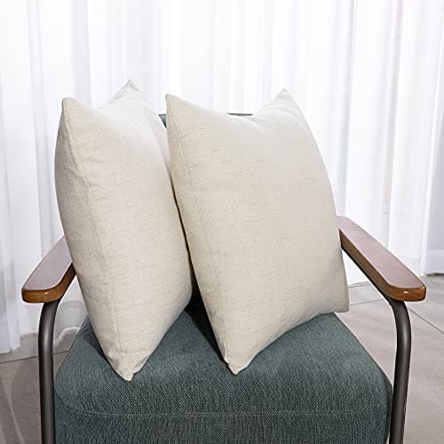 Image of Deconovo Square Cushion Covers, Faux Linen Texture Throw Pillow Cases Pillowcases for Sofa with Invisible Zipper, 18x18 Inch, set of 2, Dark Cream