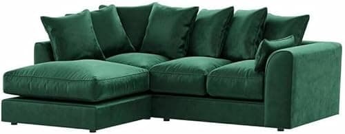 Image of Emerald Green Plush Fabric Corner Sofa Left Right Hand 3 2 Seater Swivel Chair (LEFT HAND CORNER)