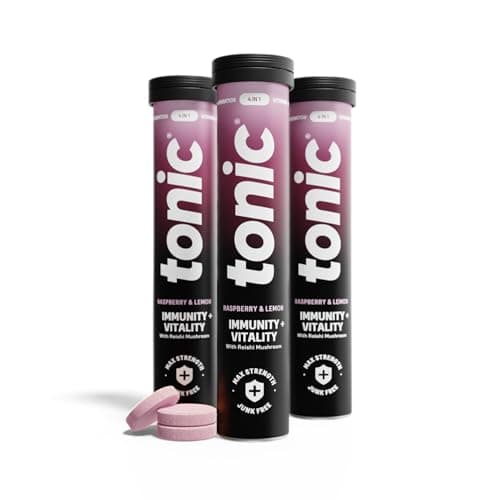 Image of Tonic Health Immunity & Vitality Tablets - 4-in-1 Effervescent Multivitamins and Nutrients - Vitamin D, Vitamin C and Zinc - Vegan, No Sugar- Max Strength Tablets, Raspberry & Lemon, 60 Count