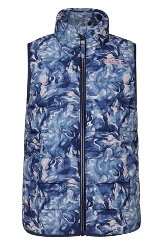 Image of Mountain Warehouse Rocko Kids Printed Padded Gilet - Water Resistant, Microfibre Childrens Jacket, Insulated Vest, Boys & Girls - For Spring Summer Dark Blue (Printed) Kids Size 7-8 Years