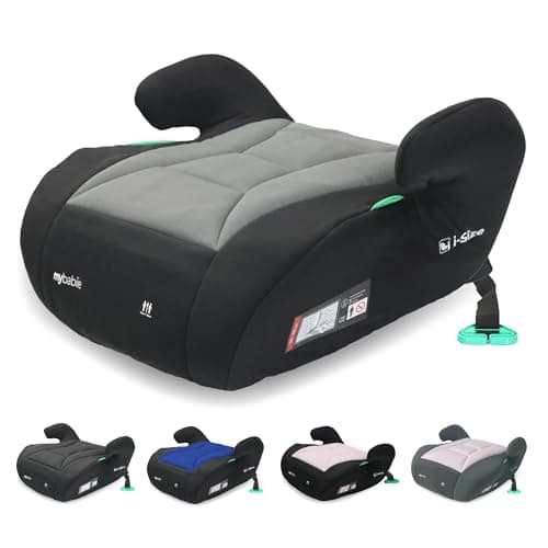 Image of My Babiie MBCSB10 Booster Car Seat - Lightweight at 1kg, Approx. 6-12 Years (125-150cm, 22-36kg), R129, i-Size Backless Child Car Seat, Group 3, Compact, Portable, Ideal for Travel - Black & Grey