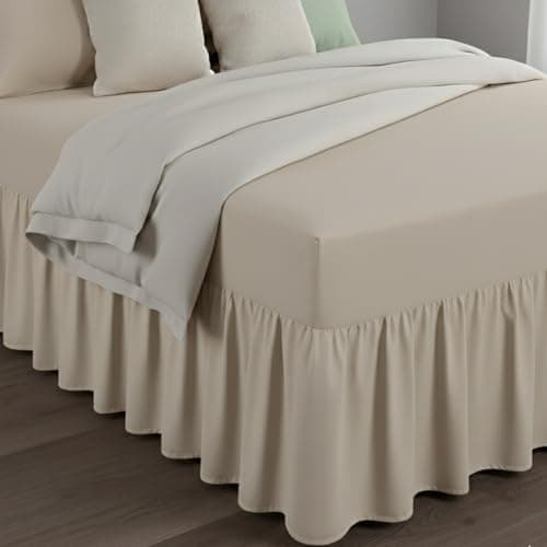 Image of Bronwen Mathew Single Fitted Valance Sheet Frill Extra Deep Bed Skirt Base Valance Sheets Soft Brushed Microfiber Easy Care Non Iron (Single, Linen)