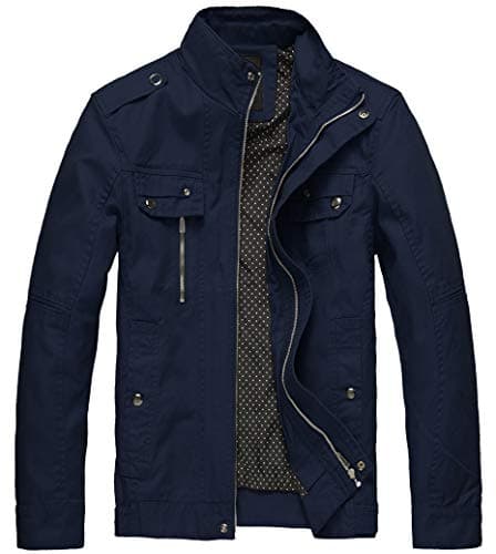 Image of Wantdo Men's Lightweight Cotton Jacket Outdoor Windbreaker Coat Classic Full-Zip Jackets Stand Collar Jackets Navy L
