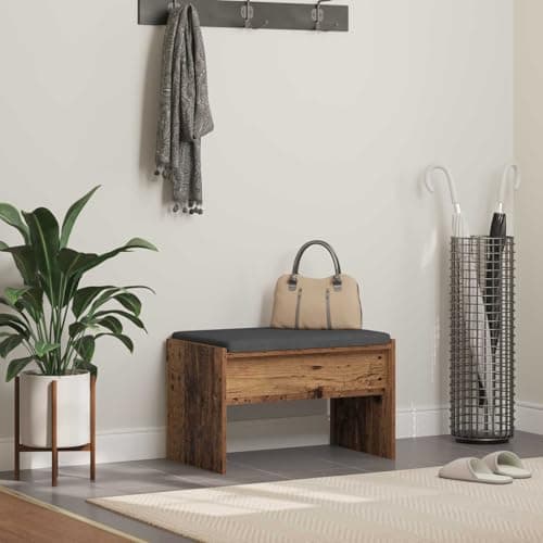 Image of SooIarix Hallway Bench with Cushion, Reclaimed Wood, 63 x 38 x 40 cm, Wood Composite Bench for Hallway and Entrance, Modern Design, Comfortable Padding, Stable and Durable, Ideal for Indoor and Guests