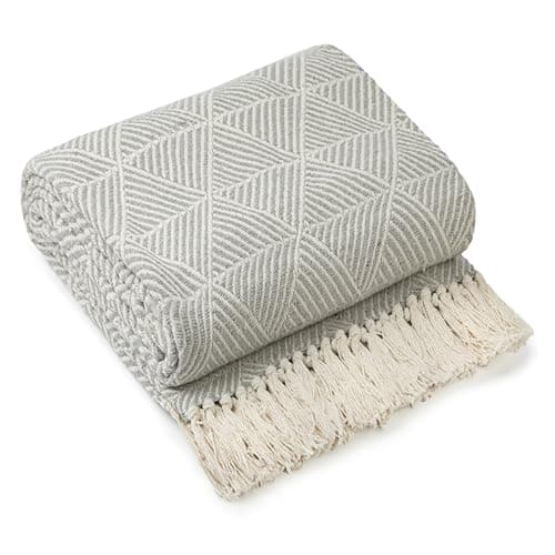 Image of Emma Barclay Throw Blanket For Sofas Bed Extra Large Recycled Cotton Throws For Settees In Grey Throw Scandi Woven Blankets - Zahra Collection 70" x 100" (178cm x 254cm) Grey