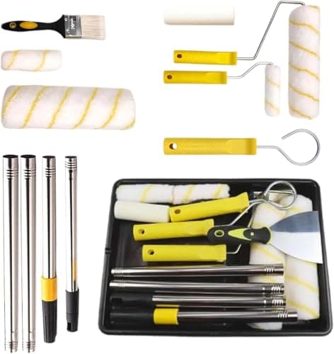 Image of Paint Roller Set Paint Rollers and Trays Sets with Extension Pole, Wall Paint Roller, Paint Brush and Rollers for Painting Home Painting Kit for Painting Walls, Ceiling, Doors, Trim (Yellow)