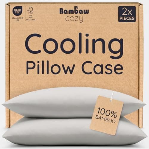 Image of Bambaw Bamboo Pillow Cases 50x75 cm, 2 Pack, Summer Cooling Pillowcases for Night Sweats, 100% Bamboo Pillows Case with Envelope Closure, Antifungal Soft Pillow Covers Pack of 2 50x57 cm (Grey)