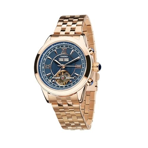 Image of TIME100 Men's Automatic Watch Self Winding Mechanical Movement Watches, 30M Waterproof Stainless Steel Strap, Day Date Month Display, Skeleton Watches for Men(Blue)