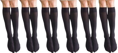 Image of Silky Ladies Opaque 70 Denier Trouser Knee High Socks | 6 Pairs | Soft & Comfortable Hosiery | One Size UK 3–8 (UK, Alpha, One Size, Regular, Regular, Black)