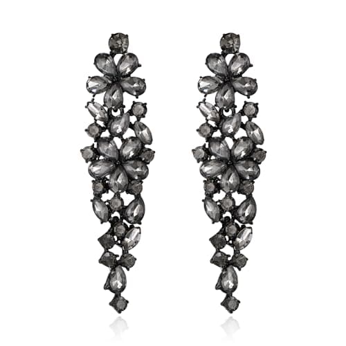Image of Clearine Sparkle Marquise Rhinestone Crystal Statement Chandelier Dangle Drop Earrings for Women, Art Deco Prom Jewellery for Wedding Bridal Grey Black-Tone