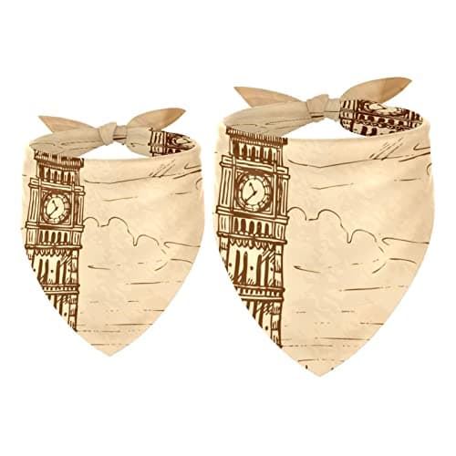 Image of 2 Pack Dog Bandana Retro London Big Ben Ferris Wheel Girl Boy Bibs Dog Scarf Kerchief Accessories for Small Medium Large Dogs Puppy Cat Pet
