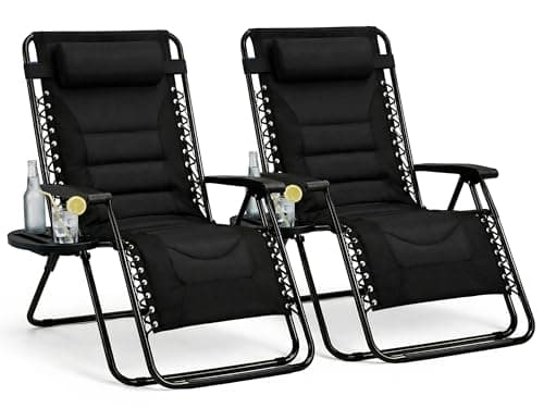 Image of Straame XXL Padded Zero Gravity Chairs Set of 2, Folding Reclining Garden Chairs, Camping Chair Sun Loungers, Lockable 160° Patio Recliners with Adjustable Headrest(Padded, Black)