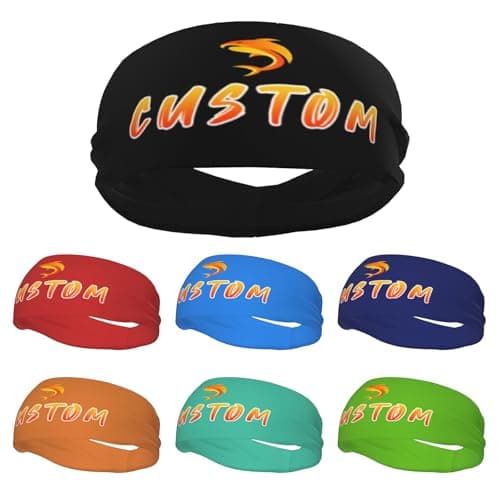 Image of Personalised Sport Headbands Custom Sweatbands for Men Women with Photo Logo Text Number Headwraps Moisture Wicking Stretchy Hairbands for Running Gym Cycling Basketball Football Yoga