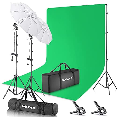Image of NEEWER Photography Backdrop 400W 5500K Continuous Umbrella Studio Lighting Kit 6x9 feet Muslin Chromakey Green Screen and 2.6x3 Meters/8.5x10 Feet Backdrop Stand Support System for Photo Video Shoot
