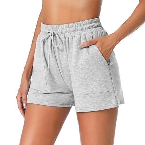 Image of Irdcomps Women's Running Shorts Gym Cotton Sweat Sports Workout Cycling Comfy Athletic Lounge Hiking High Waist with Pockets Grey,M